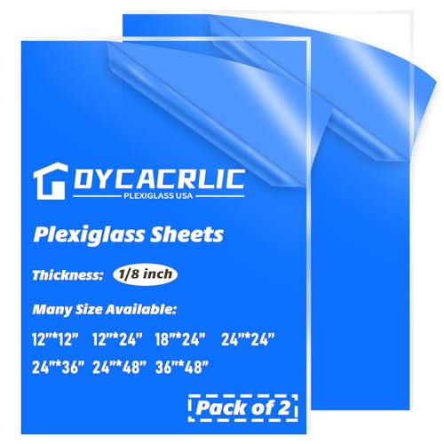 DYCacrlic 2 Pack 24x36 Clear Acrylic Plexiglass Sheet 1/8 Thick Cast Acrylic Sheet, 3mm Transparent Acrylic Board - 24x36 Plexi Glass Perspex Panel for Painting Shelf DIY Wedding Signs Cut to Size