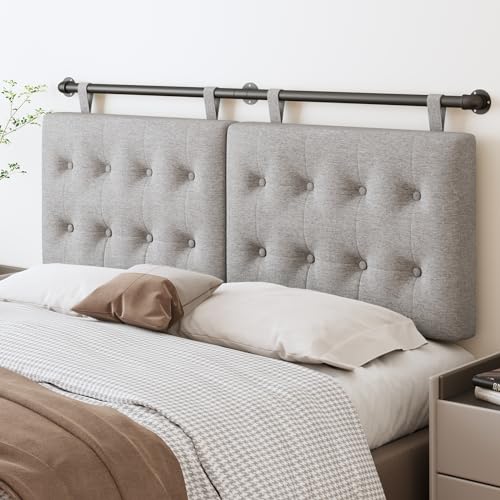 Yojoker Wall Mounted Headboard Queen, Hanging Upholstered Headboards for Queen Size Bed, Boho Floating Dorm Bed Headboard, Upholstery Button Tufted Wall Head Board for Bedroom-Grey