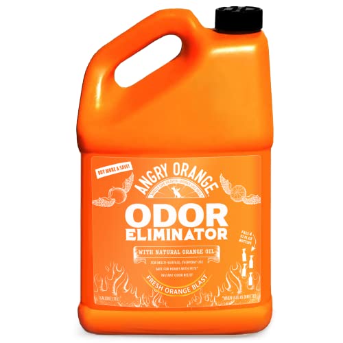 ANGRY ORANGE Pet Odor Eliminator for Strong Odor - Citrus Deodorizer for Dog Urine or Cat Pee Smells on Carpet, Furniture & Indoor Outdoor Floors - 128 Fluid Ounces - Puppy Supplies - 1 Gallon