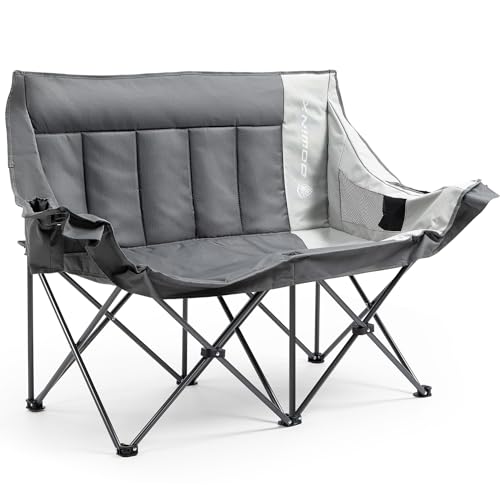 Dowinx Double Camping Chair Portable Folding Outdoor Loveseat with Side Pockets, Lawn Chair Camping Couch for Beach/Outdoor/Patio, Padded Seats & Armrests Supports up to 440lbs, (Grey PRO)