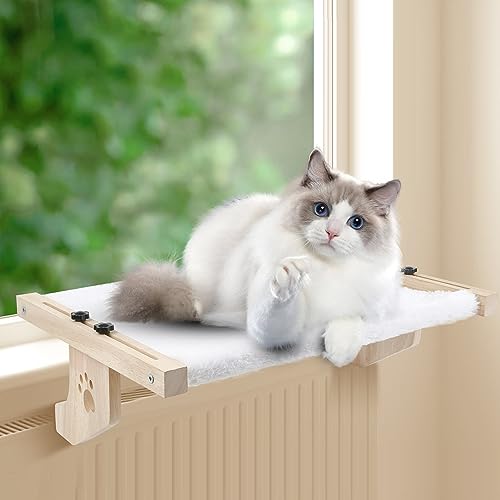 HEMWEE Cat Window Perch, Cat Window Hammock for Indoor Cats, Easy to Adjust & Assemble Large Cat Bed Seat for Windowsill, Bedside,Drawer and Cabinet