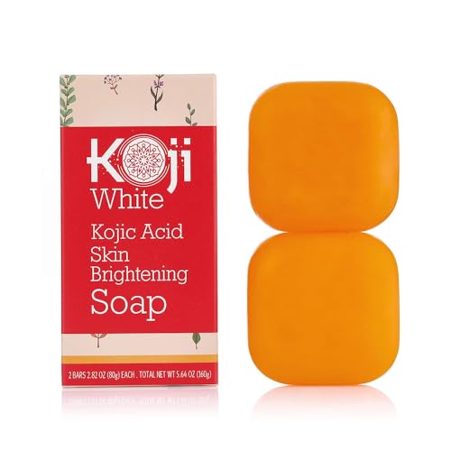 Koji White Pure Kojic Acid Skin Brightening Soap for Face with Hyaluronic Acid, Vitamin C - Skin Glowing, Moisturizing, Even Tone Cleansing Bar, Sun Damage Skin with Tea Tree, Vegan, 2.82 oz (2 Bars)