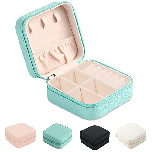 FOME Small Jewelry Box, Portable Jewelry Box Organizer PU Leather Mini Travel Jewelry Storage Case for Rings Earrings Necklace Bracelets Jewelry for Women Girls Blue