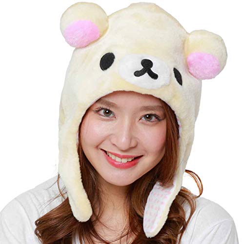SAZAC San-X Licensed Rilakkuma Animel Beanie Fluffy Beanie Cap Soft Warm Winter Head wear (Korilakkuma-Ivory)