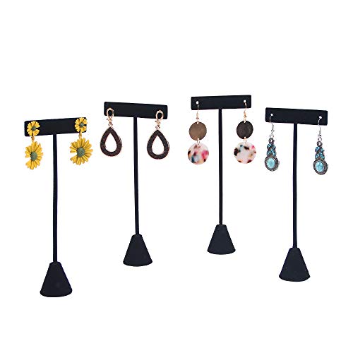 Coward 4pcs/Set 6.5' T-Shape Earring Stand,Jewelry Organizer Black Velvet Stud Earring Display Holder For Selling(6.5' H)