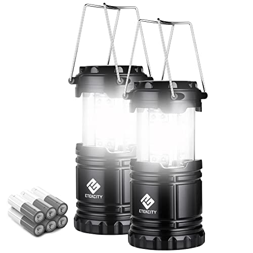 Etekcity Lantern Camping Essentials Lights, Led Flashlight for Power Outages, Tent Lights for Emergency, Survival Gear and Supplies for Hurricane, Battery Operated Lamp, 2 Pack, Black