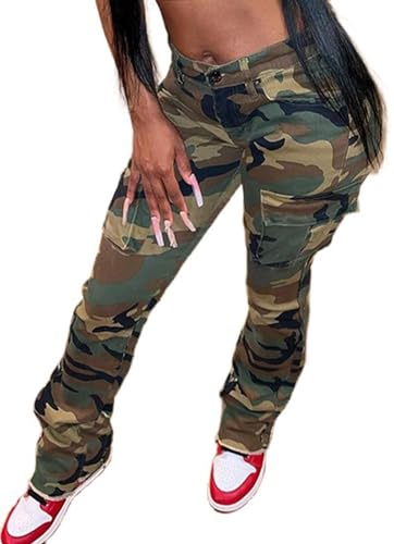 Women Camo Cargo Pants Camouflage Army Fatigue High Waisted Jogger Sweatpants Plus Size