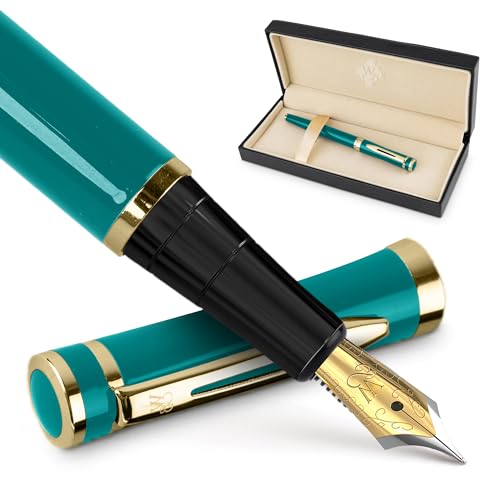 Wordsworth & Black Elegant Fountain Pen, Turquoise Gold, Refillable, Premium Writing Instrument
