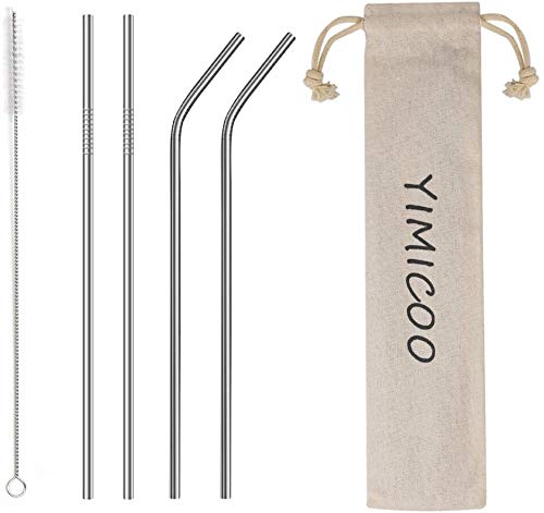 4PCS Reusable Metal Straws,8.5' Stainless Steel Straws with Case -Cleaning Brush for 20/30 Oz for Tumblers (Silver)