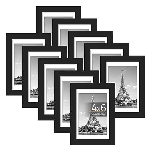 upsimples 4x6 Picture Frame Set of 10, Display Pictures 3.5x5 with Mat or 4x6 Without Mat, Multi Photo Frames Collage for Wall or Tabletop Display, Black