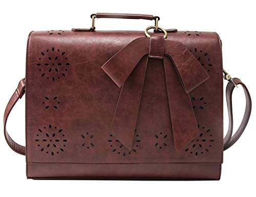 ECOSUSI Briefcase for Women Laptop Bag for Work Briefcase Crossbody Messenger Bags Vegan Leather Satchel Purse Fit 14 Inches Laptop, Coffee