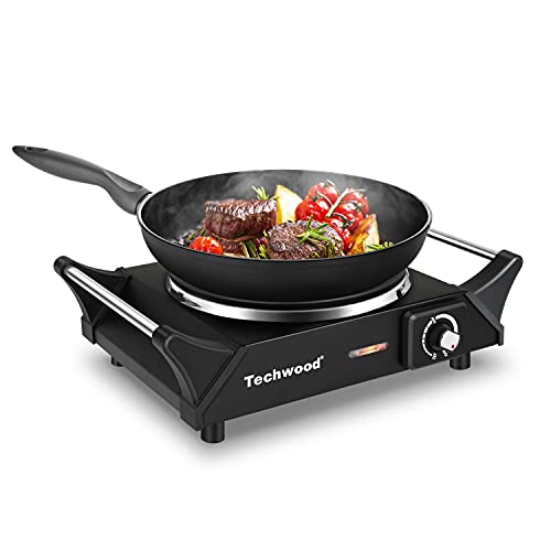 Hot Plate, Techwood Electric Stove for Cooking, 1500W Countertop Single Burner with Adjustable Temperature & Dual Handles, 7.5” Cooktop for RV/Home/Camp, Compatible for All Cookwares Upgraded Version