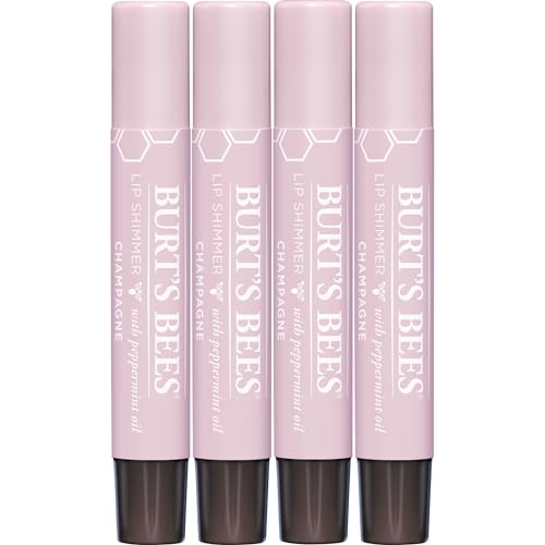 Burt's Bees Shimmer Lip Tint Easter Basket Stuffers, Tinted Lip Balm Stick, Moisturizing for All Day Hydration with Natural Glowy Pigmented Finish & Buildable Color, Champagne (4-Pack)