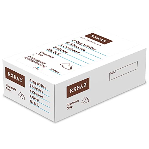RXBAR Protein Bars, Protein Snack, Snack Bars, Chocolate Chip, 22oz Box (12 Bars)
