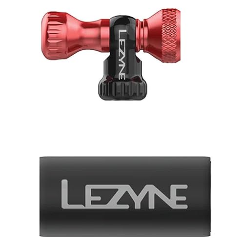 Lezyne Control Drive CO2 Bicycle Tire Inflator, Head ONLY, Road, Mountain, Gravel Bike Flat Kit, Threaded CO2, Presta or Schrader Valve, Red