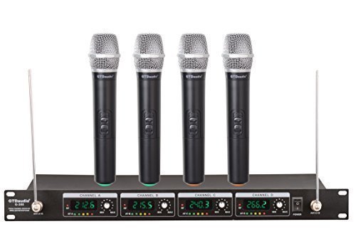 GTD Audio Wireless Microphone System with 4 Hand held mics, Long Distance up to 300 feet, Fixed Frequency, 380H