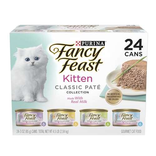 Purina Fancy Feast Tender Ocean Whitefish, Turkey, Chicken and Salmon Feasts Wet Kitten Food Variety Pack - (Pack of 24) 3 oz. Boxes