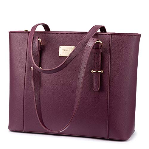 14-Inch Laptop Bag for Women, Professional Computer Bags - Laptop Purse with Padded Compartment - Fit Under Airplane Seat (Deep Plum)