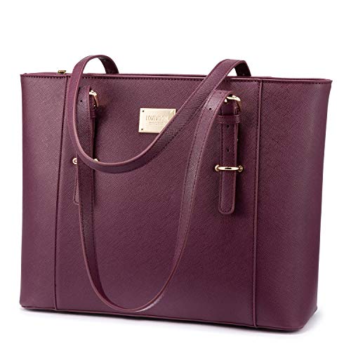 Laptop Bag for Women, Large Computer Bags for Women, Laptop Purse Fit Up to 15.6 Inch, Laptop Briefcase for Women with Padded Compartment, Professional Laptop Tote Work Bags, Deep Plum