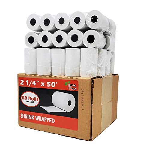 (50 Rolls) 2 1/4 x 50 Thermal Paper Receipt Rolls 55 GSM Premium Quality German Paper fits all Credit Card Terminals Verifone VX520 Ingenico ICT220 ICT250 FD400 BPA Free from BuyRegisterRolls