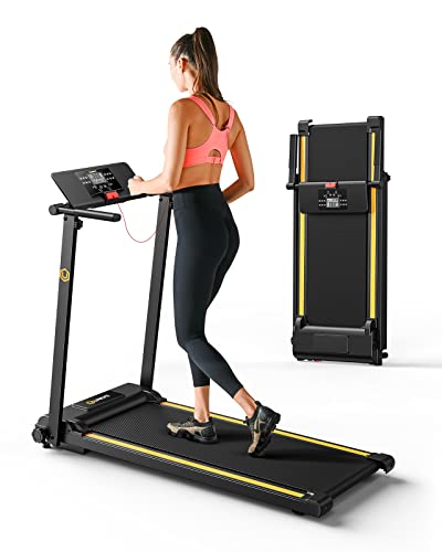 UREVO 2.25HP Folding Treadmill for Home with 12 HIIT Modes, Compact Mini Treadmill for Home Office, Space Saving Small Treadmill with Large Running Area, LCD Display, Easy to Fold (Black)
