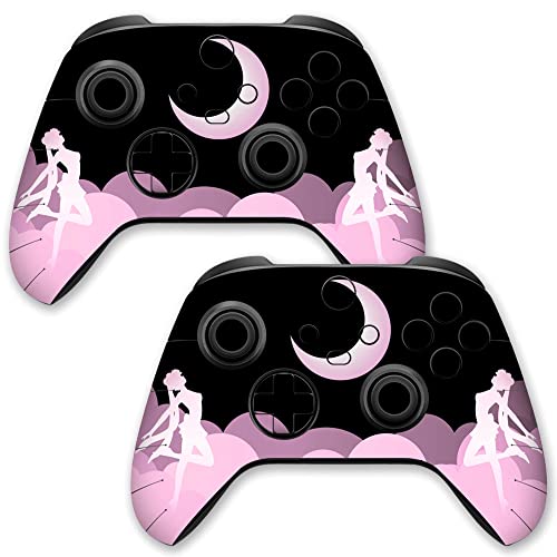 BelugaDesign Moon Skin | Anime Pastel Cute Pink Black Vinyl Decal Stickers for Girls Women | Compatible with Xbox Core Official Controller Series X/S (2 Pack)
