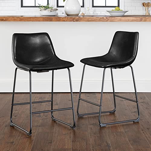 LEMBERI 26 inch Bar Stools Set of 2, Modern Counter Height Bar Stools, Faux Leather Barstool with Back and Metal Leg, Armless Dining Chairs for Kitchen Island Pub Living Room (Black, 2pcs 26')