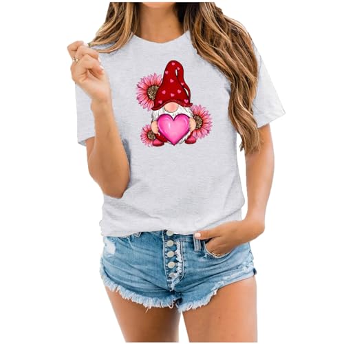 Womens Blouses Amazon Outlet Today Valentine's Day Tops for Women 2024 Short Sleeve Crewneck Cute Graphic Tees Pullover Santa Claus Print Tshirts White M