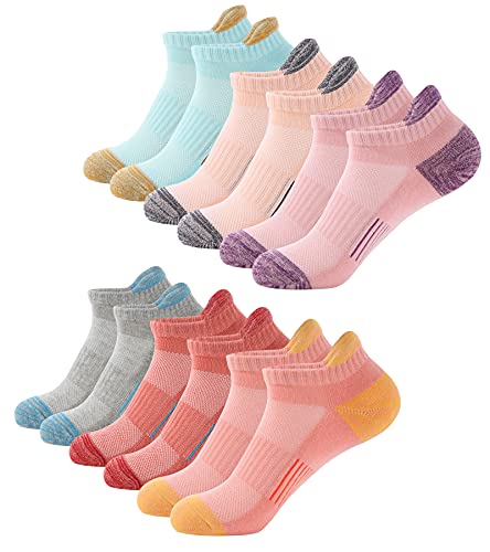 BUDERMMY Running Ankle Socks for Women Athletic Cotton Cushioned 6 Pairs Workout No Show Socks Women (6-8, Mixed Color)