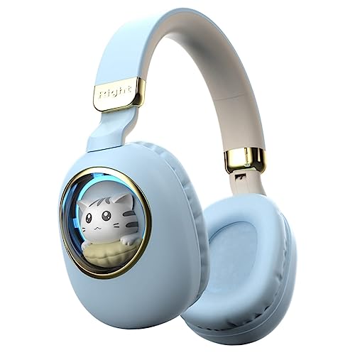 Girls Headphones Wired with Microphone Blue Gaming Headset headphones for kids for school Noise Cancelling Headphones Wireless Headphones Over Ear Wireless Earbuds Bluetooth Headphones (blue Gold)