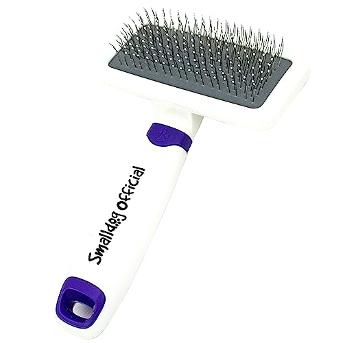 Smalldog Official Dog Hair Brush - Gentle Slicker Brush for Small Dogs & Toy Breeds with Long or Short Hair - Soft Dog Brush, Angled Bristles & Round Tips for Sensitive Skin - Grooming Tools for Dogs