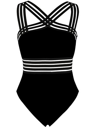 Hilor Women's One Piece Swimsuits Front Crossover Slimming Swimwear Hollow Bathing Suits Monokinis Black M/US8-10