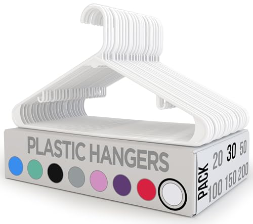 Utopia Home Plastic Hangers 30 Pack - Clothes Hanger with Hooks - Durable & Space Saving Coat Hanger - Heavy Duty White Hangers - Skirt Hangers
