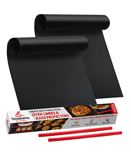Oven Liners for Bottom of Oven (2-Pack) Bundled with Oven Rack Shields (2-Pack) - Large Oven Mat for Bottom of Oven (17'x 25') and 14' Silicone Oven Rack Protector - Reusable & Heat Resistant