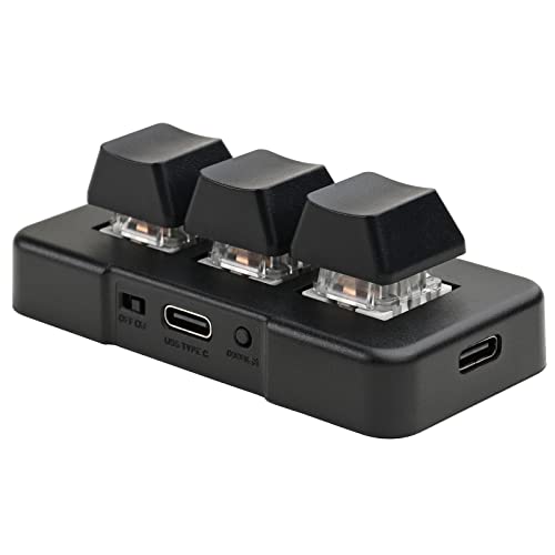 Powboro Mini USB Type C Wireless Bluetooth 3 Key Mechanical Keypad 9 Keys Fully Progammable Macro Gaming Keyboard,One-Handed Control RGB Light HID Pad (Black)