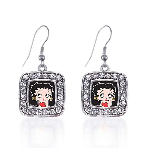 Inspired Silver - Betty Boop Charm Earrings for Women - Silver Square Charm French Hook Drop Earrings with Cubic Zirconia Jewelry