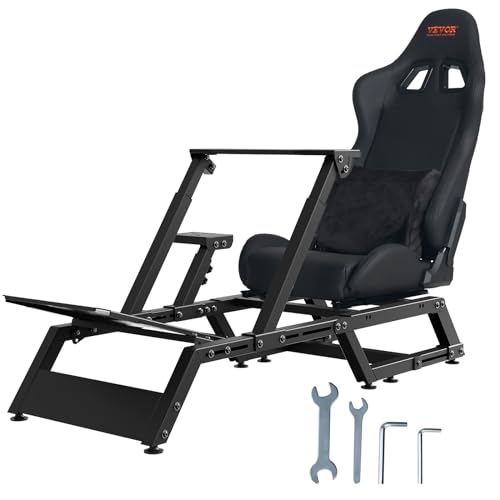 VEVOR Pre-installed Steering Racing Wheel Stand, Universal Base Fit for Logitech/Thrustmaster/Fanatec, Multi-Position Adjustable Driving Sim Simulator, Comfortable PVC Leather Integrated Cockpit