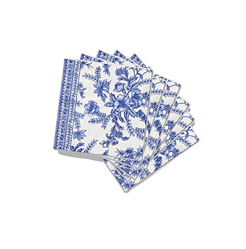 Coterie Blue Floral Paper Cocktail Napkins (Set of 25) | Beautiful Blue and White Toile Fancy Paper Napkins For Bridal and Baby Shower, Tea Party, Garden Party, Birthday Party | 5”