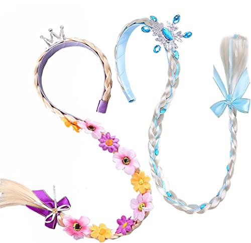 2Pcs Long Braided Wigs Princess Hairpiece Rapunzel Wig Elsa Braid Girls Cosplay Headband Hair Dess up Accessories for Girls Toddler