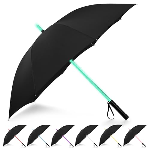 BESTKEE Lightsaber Umbrella LED Light up Golf Umbrellas with 7 Color Changing On The Shaft/Built in Torch at Bottom (Black)