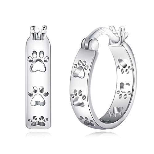Paw Earrings Sterling Silver Cat Dog Animal Paw Print Hoop Earrings Cat Dog Jewelry Gifts for Women Girls