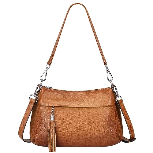 Over Earth Leather Handbags for Women Small Hobo Shoulder Bag Ladies Crossbody Purse(O111-2E Two Tone Brown)