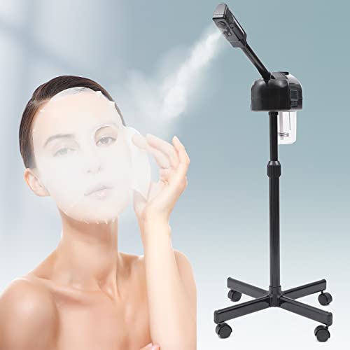 Facial Steamer for Esthetician Deep Cleaning Face Steamer for Facial with Hot Mist, Rolling Wheels & 360° Rotatable Nozzle Beauty Salon Spa Skin Care Tools, Height Adjustable (Black)