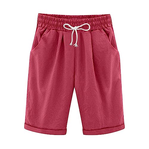 Generic Lightning Deals of Today Prime Knee Length Shorts for Women Linen Bermuda Shorts Casual Loose fit Blue Workout Shorts Women Short Cargo Pants for Women, X-Large, Red