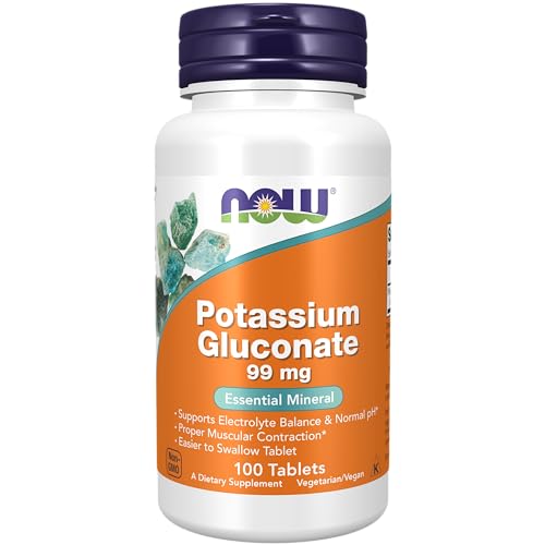 NOW Supplements, Potassium Gluconate 99mg, Easier to Swallow, Essential Mineral*, 100 Tablets