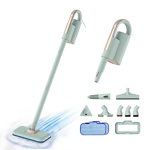 Newbealer Steam Mop & Detachable Handheld Cleaner, 250ml 1200W Powerful Floor Steamer, 3 Adjustable Levels for Carpet Laminate Hardwood Grout, with Carpet Glider, 7 Multi-purpose Accessories & 2 Pads