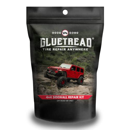 GlueTread 4x4 Sidewall Emergency Tire Repair Kit | Puncture Repair Anywhere | No Need to Remove Tire | Sidewall Tubeless Tire Patch Kit | Includes Accelerator (Eliminates Curing Time)