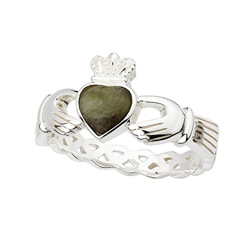 Solvar Celtic Weave Claddagh Ring-Connemara Marble & Silver-Size 7 - UK N