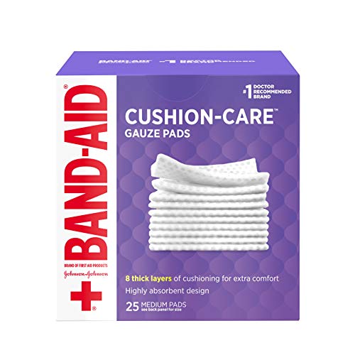 Band-Aid Brand Cushion Care Non-Stick Gauze Pads, Individually-Wrapped, Medium, 3 in x 3 in, 25 Count (Pack of 1)