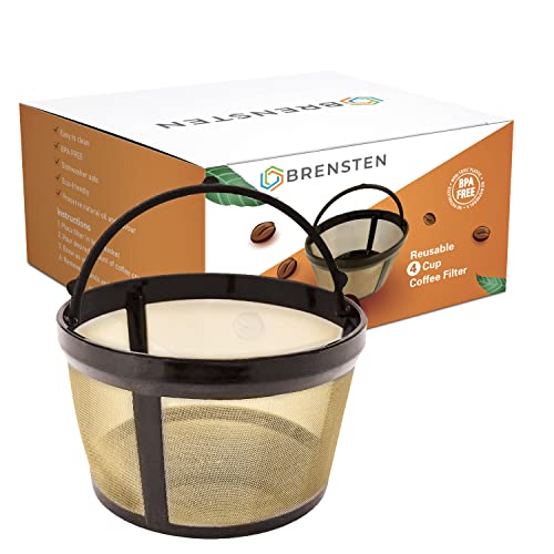 4 Cup Reusable Filter Basket With Closed Bottom Fits MrCoffee Coffee Maker and Brewer - Permanent Filter Replacement for Mr Coffee Gold Tone Basket-Style Filters